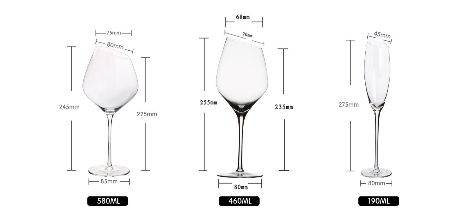 custom fine blown clear oblique beveled wine tasting glasses set