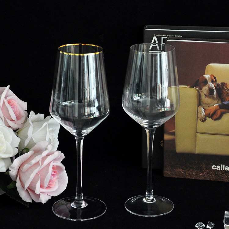 Clear Gold Rimmed Red Wine Glasses Set