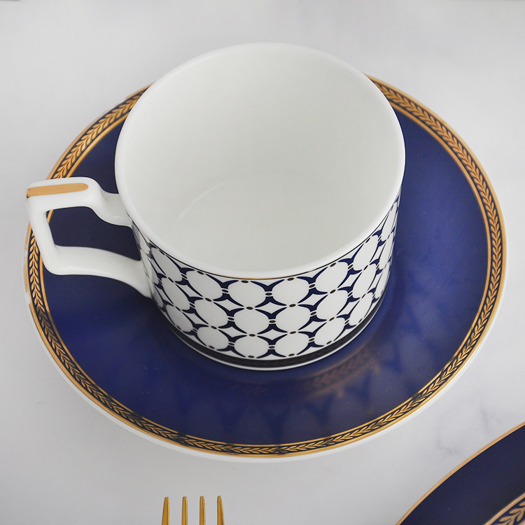 Blue Ceramic Teacup And Saucer Set