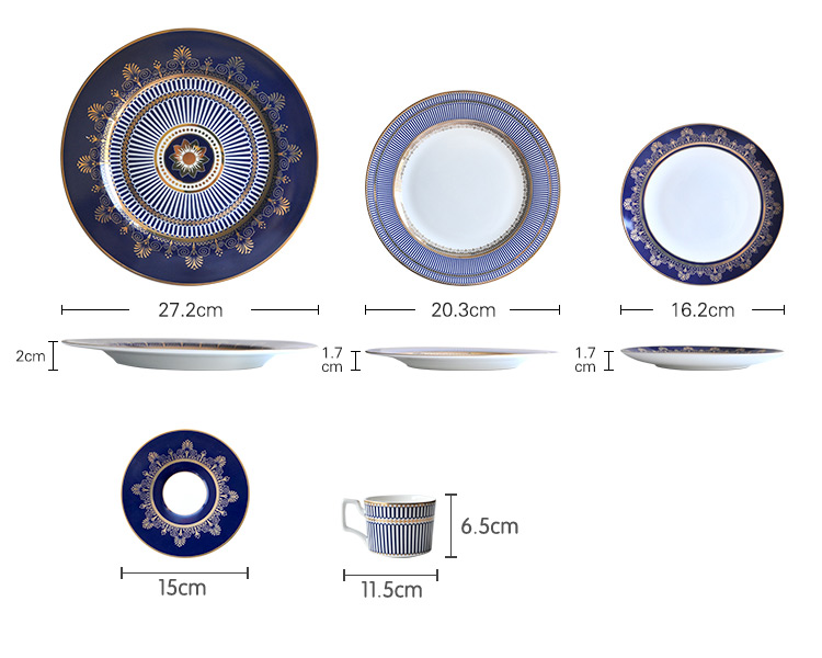 wholesale blue gold rim bone china latte cups and saucers