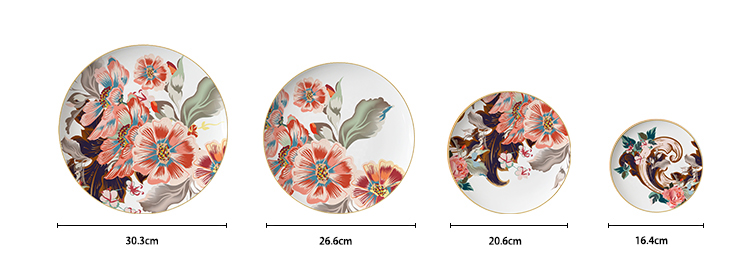 vintage orange floral style ceramic dinner plate set