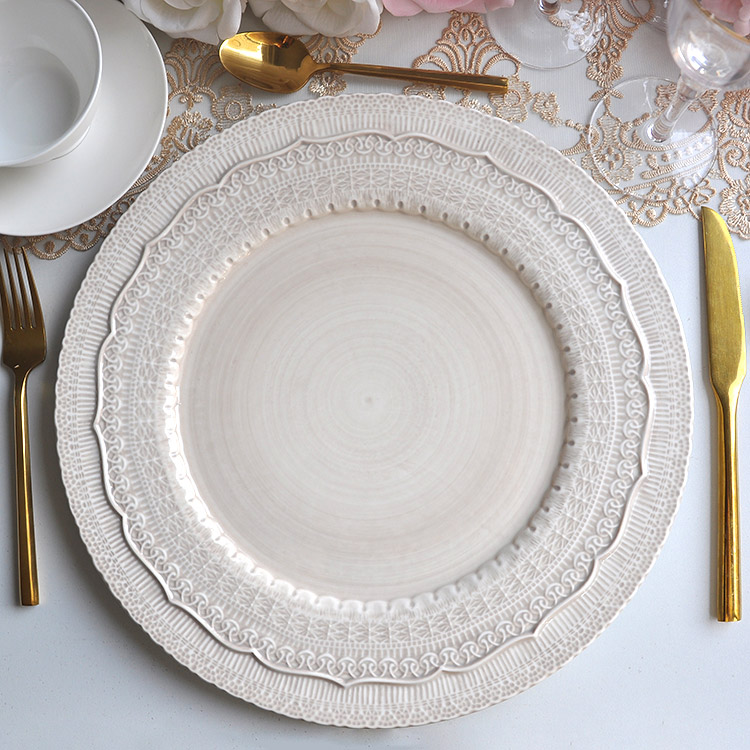 Lace Embossed Porcelain Charger Plate