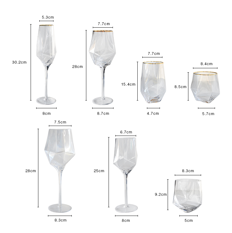 purple diamond shape crystal white wine glasses stemless