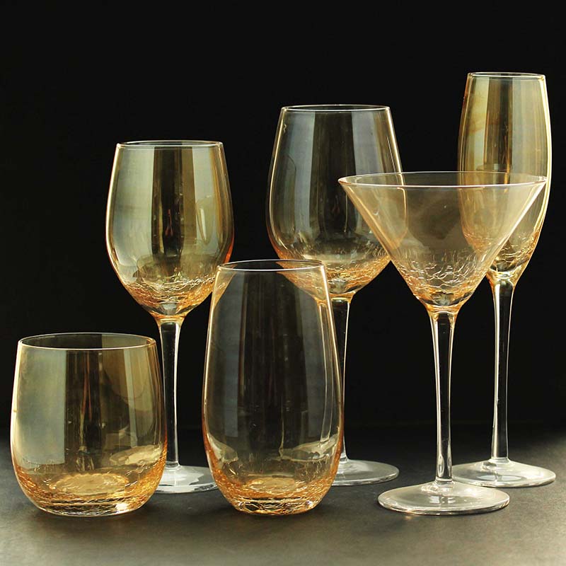 Bevel Crackle Wine Glasses Stemless