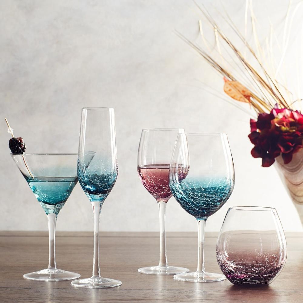 Bevel Crackle Wine Glasses Stemless