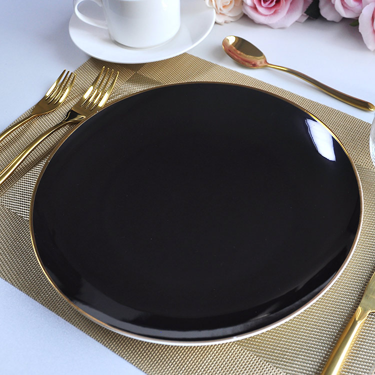 Shiny Black Bone China Charger Plate