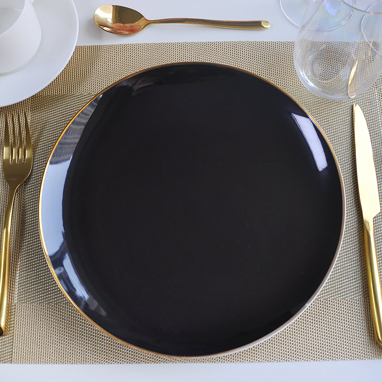 Shiny Black Bone China Charger Plate