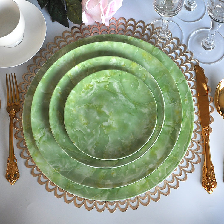 Rose Red Marble Service Dishes Set