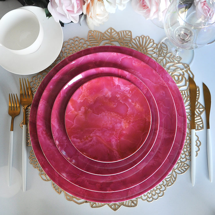 Rose Red Marble Service Dishes Set