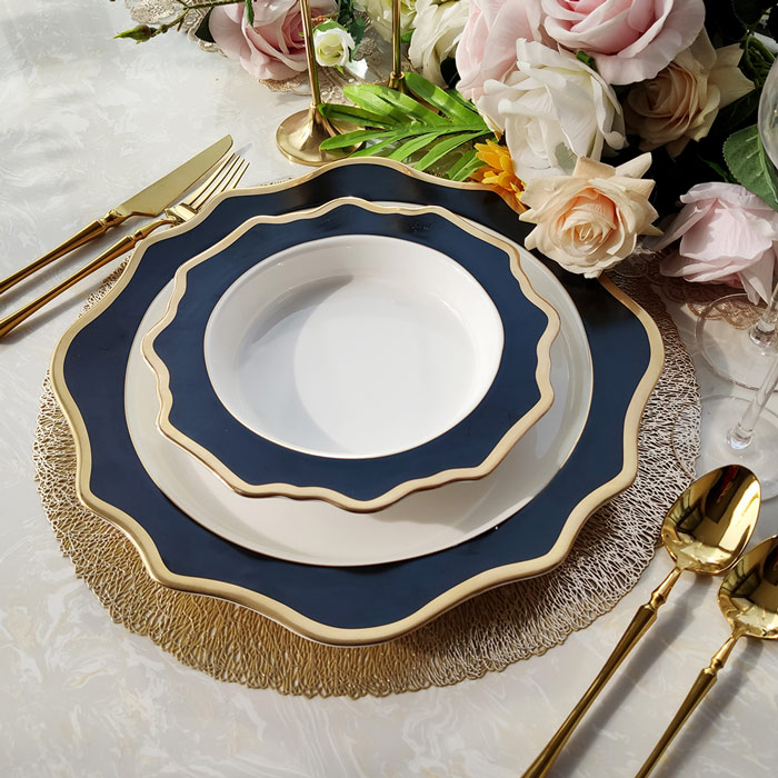 Gold Rim Black Sunflower Porcelain Soup Plates