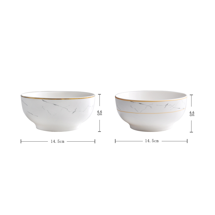 white gold rim marble bone china pasta bowls 