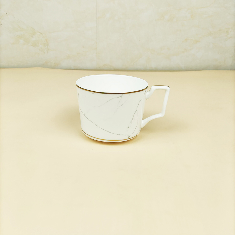 White Gold Marble Cup And Saucer