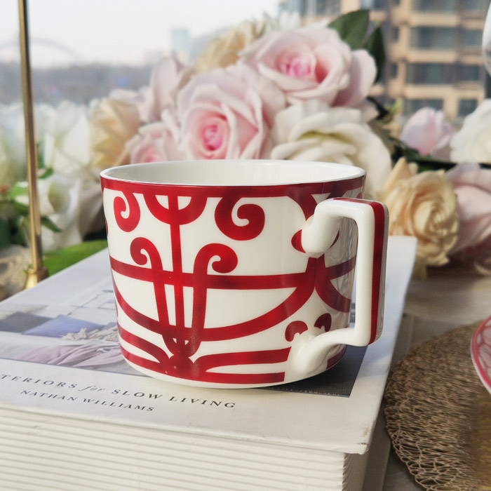 Red Art Deco Coffee Teacups And Saucers