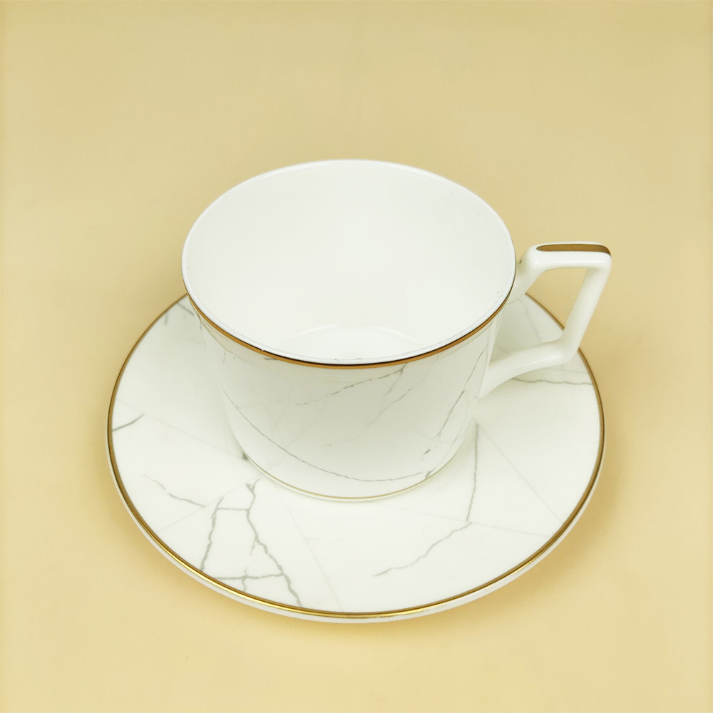 White Gold Marble Cup And Saucer