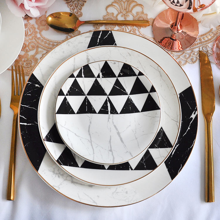 Black White Geometric Dinnerware With Cup