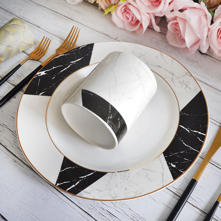 Black White Geometric Dinnerware With Cup