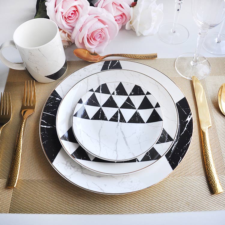 Black White Geometric Dinnerware With Cup