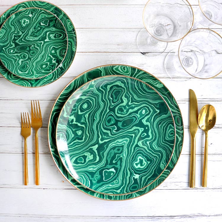 Green Full Ceramic Dinner Plate Set