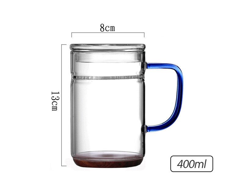 custom clear glass tea cup with filter and lid colorful handle