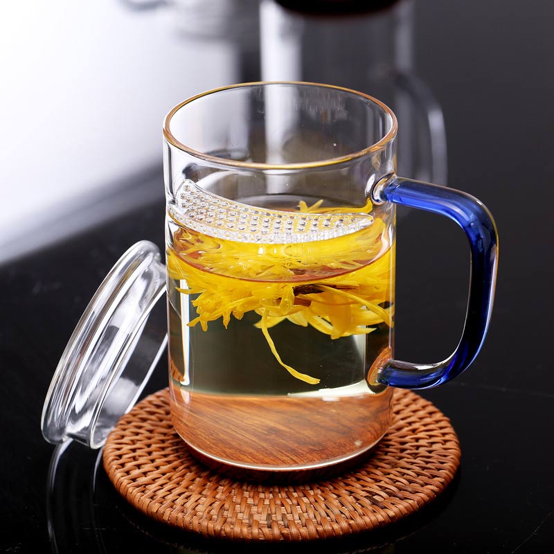 Clear Glass Tea Cup wWth Filter Lid Handle