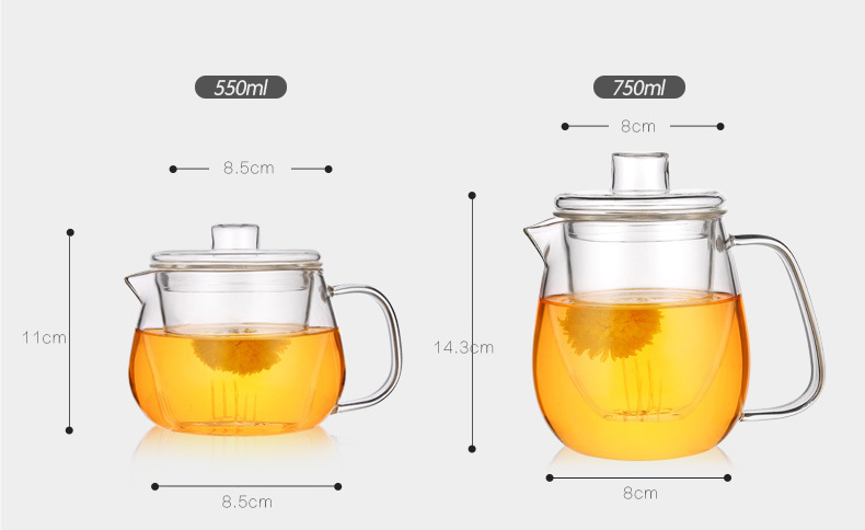 transparent glass teapot heat resistant infuser tea pot set