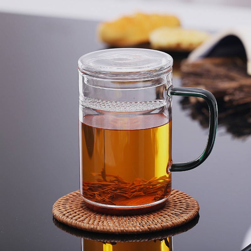 Clear Glass Tea Cup wWth Filter Lid Handle