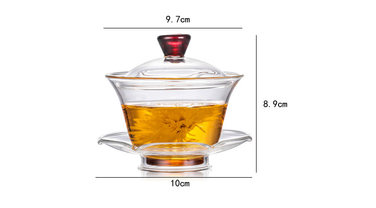 crystal glass teacup tea set glass cover bowl