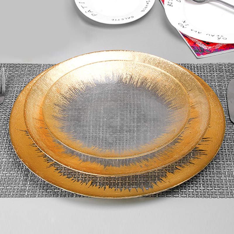 Gold Leaf Rims Glass Plate Set With Bowls