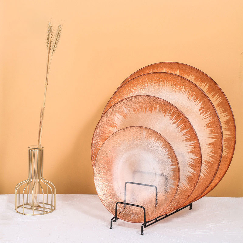 Gold Leaf Rims Glass Plate Set With Bowls