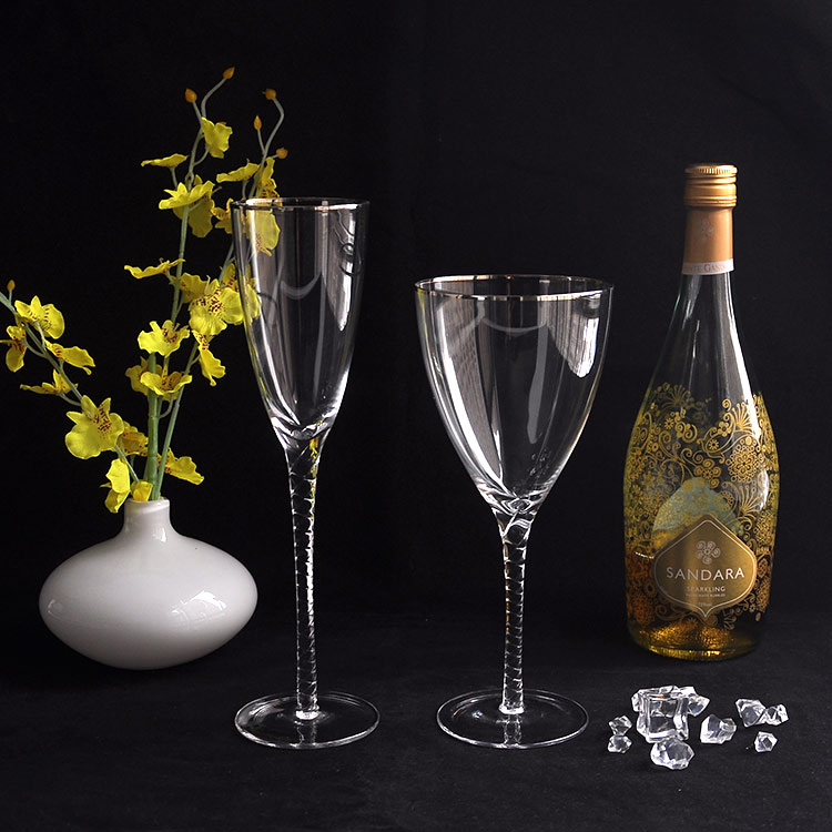 Silver Rim Champagne Goblet Glasses