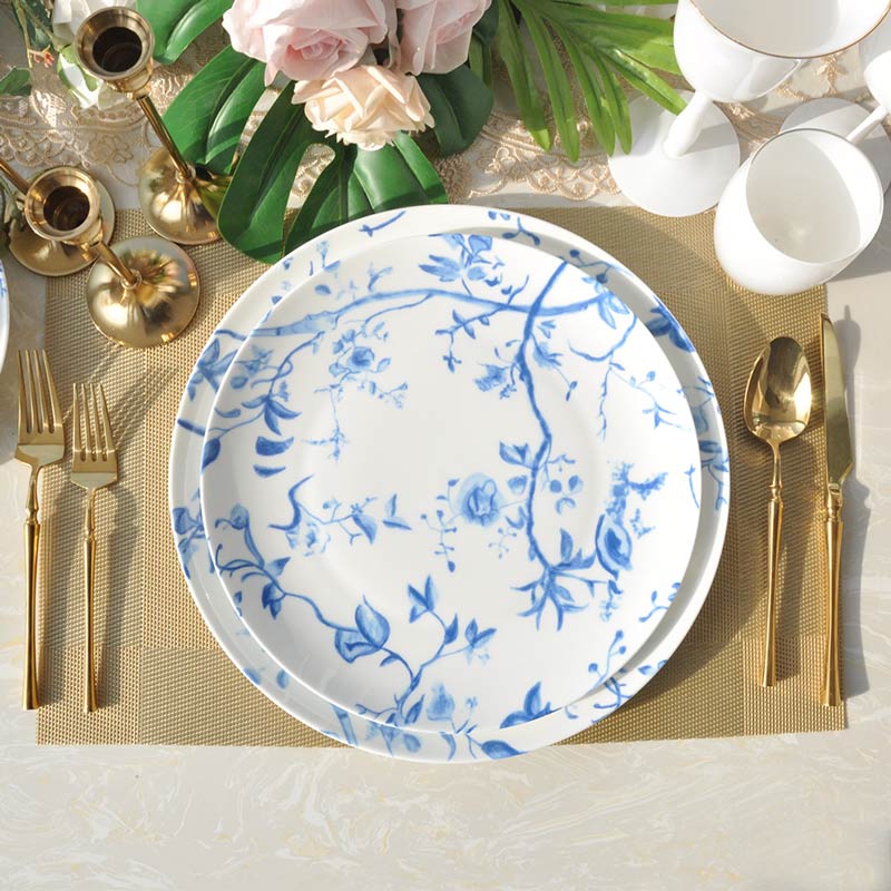 Ceramic Blue Dinner Dishes Set