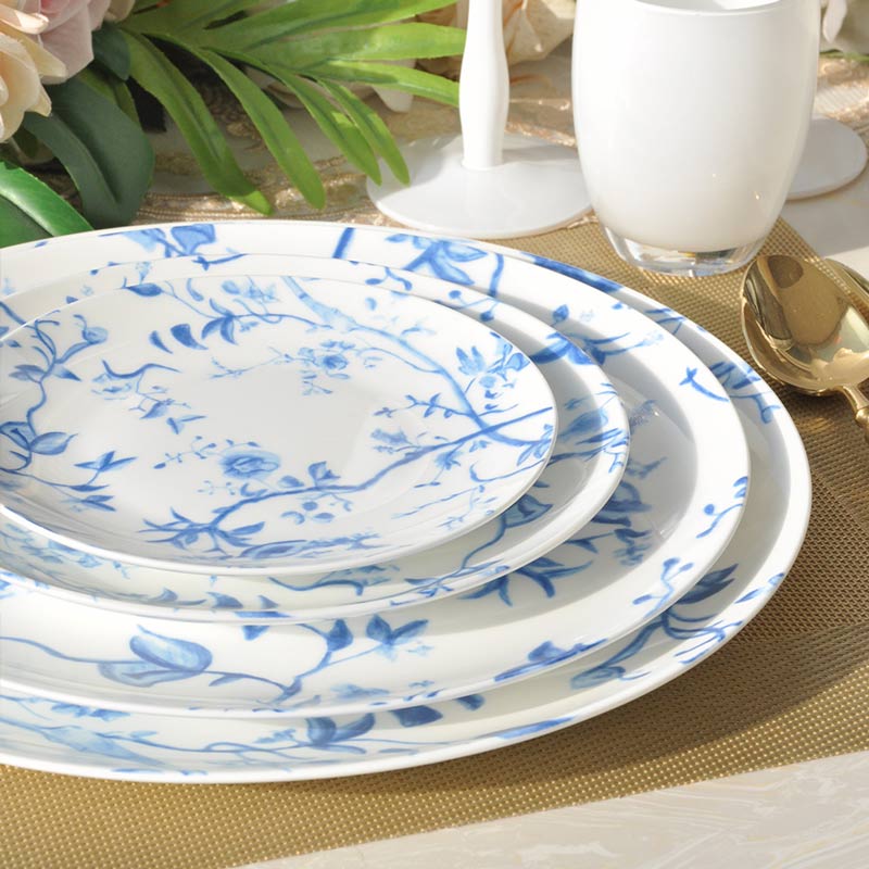 Ceramic Blue Dinner Dishes Set