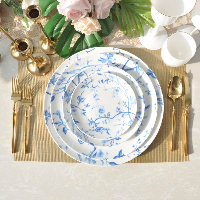 Ceramic Blue Dinner Dishes Set