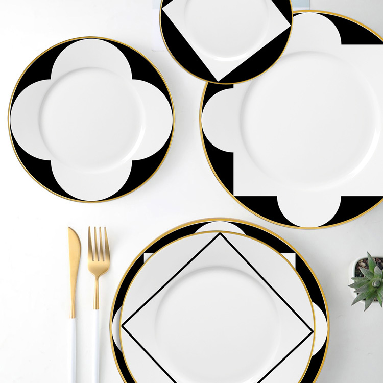 Gold Rimmed Geometric Ceramic Service Set 