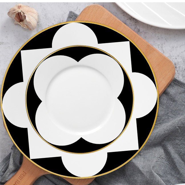 Gold Rimmed Geometric Ceramic Service Set 