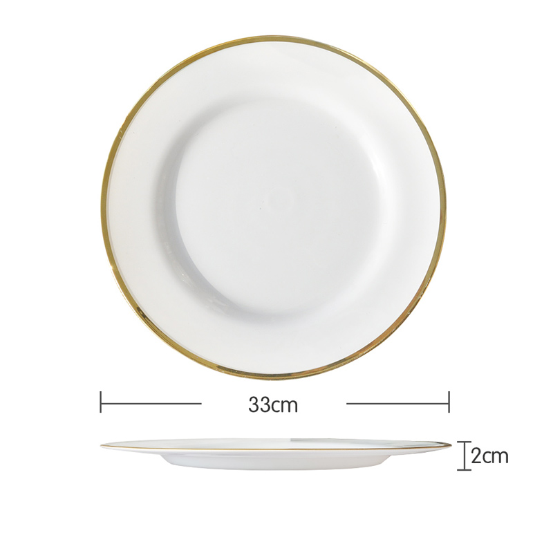 wedding gold rim white glass charger plates