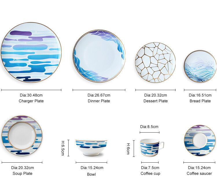 deluxe light blue wedding dinner plate set