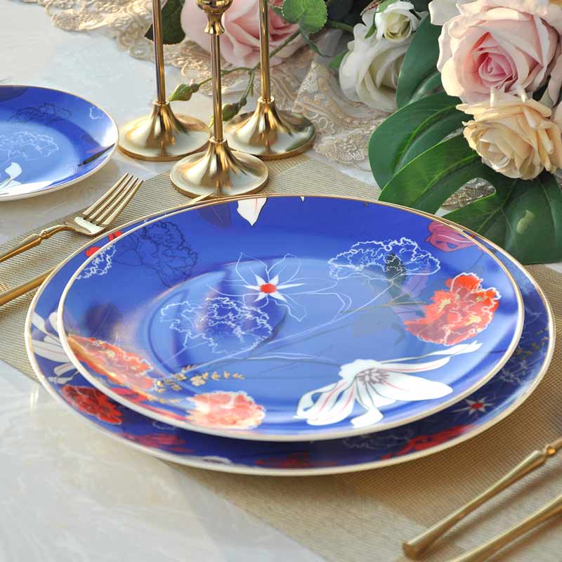Navy Blue Floral Dinner Dish Set