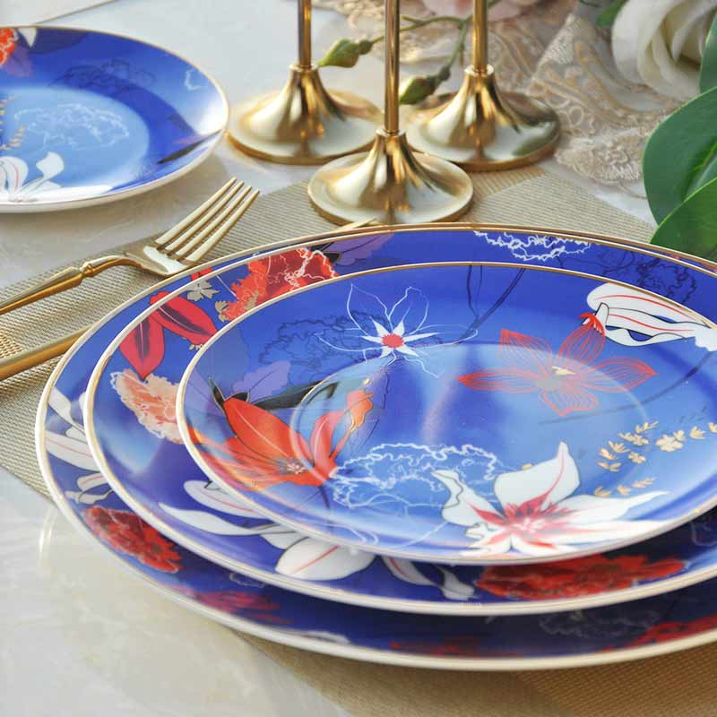 Navy Blue Floral Dinner Dish Set