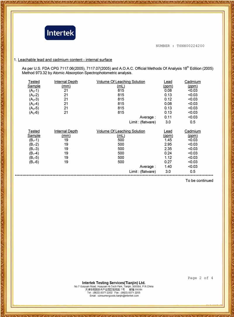 Tableware Set certificate