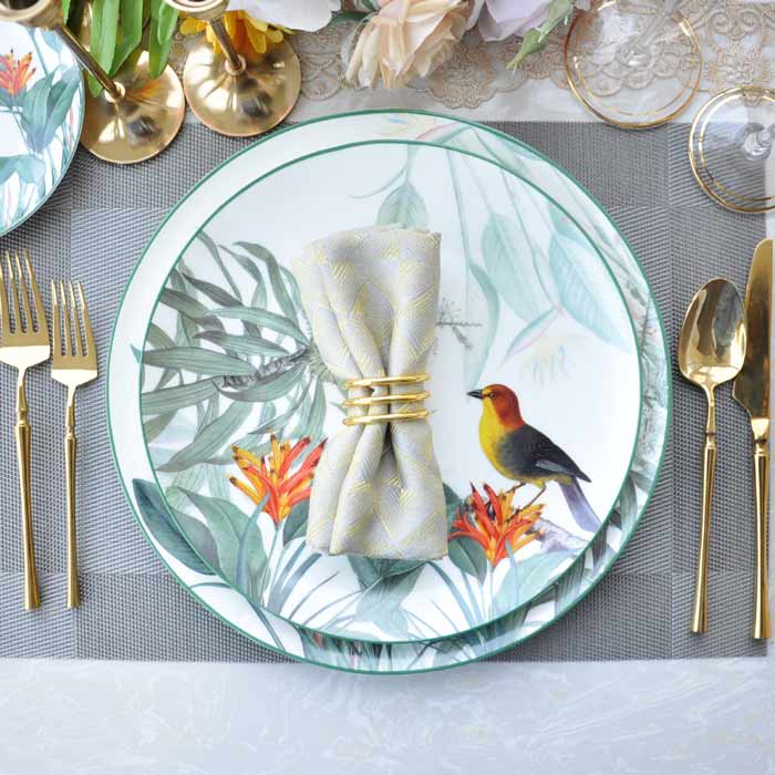 Green Leaf Bird Dinnerware Set