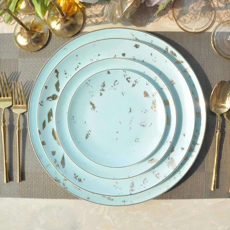 Gold Blue Style Bone China Dinner Set