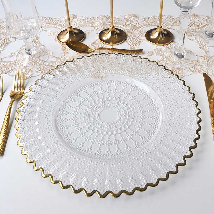 Gold Rim Glass Embossed Charger Plates