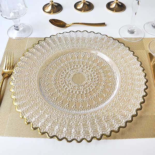 Gold Rim Glass Embossed Charger Plates