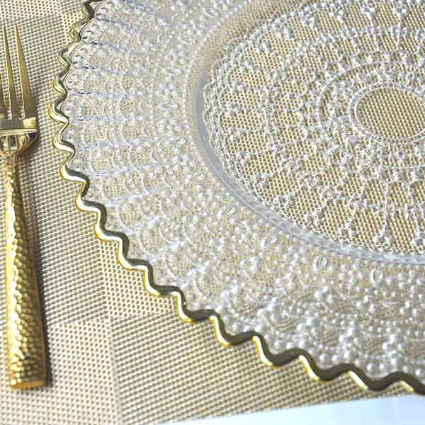 Gold Rim Glass Embossed Charger Plates