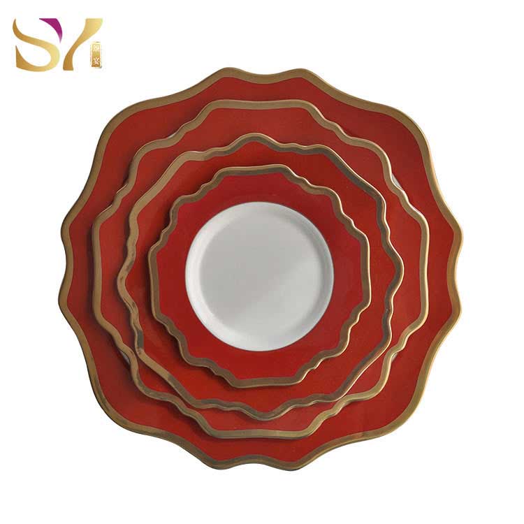 Fine Red Porcelain Dinner Plate Set