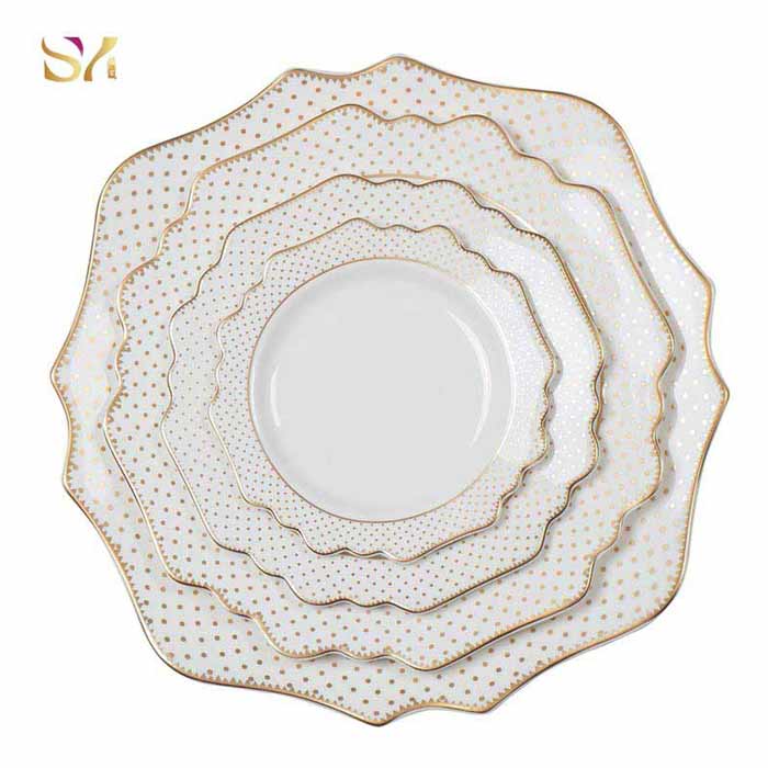 Gold Speckled Porcelain Dinner Dish Set