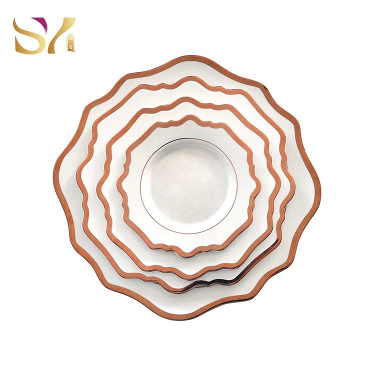 Rose Gold Rim Porcelain Dinnerware Set