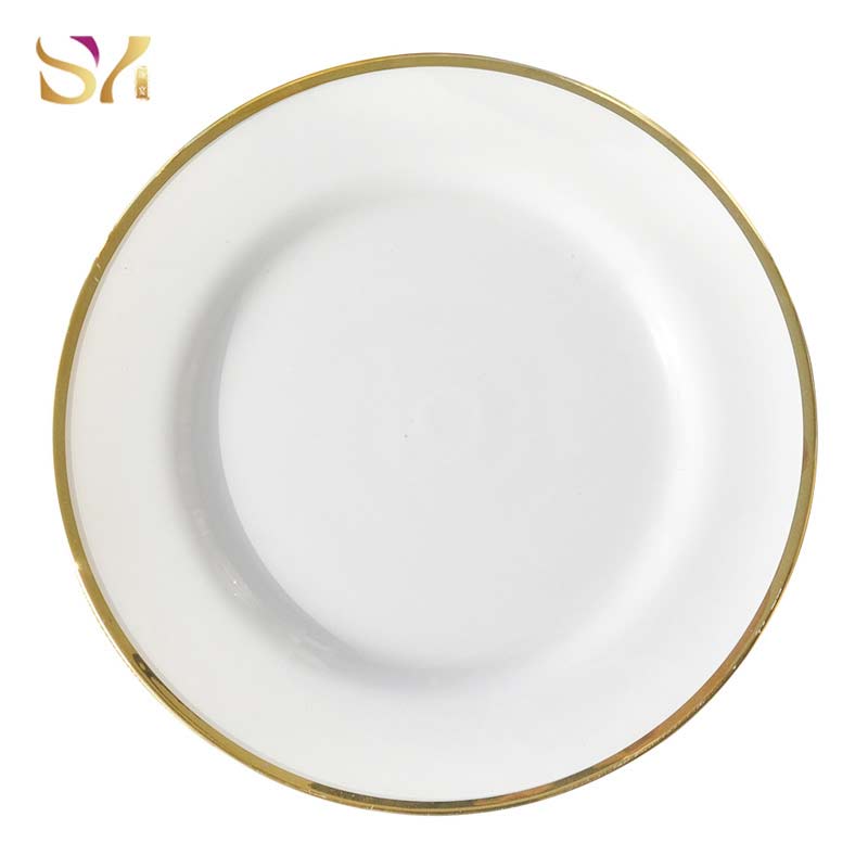 Gold Rim White Glass Charger Plates