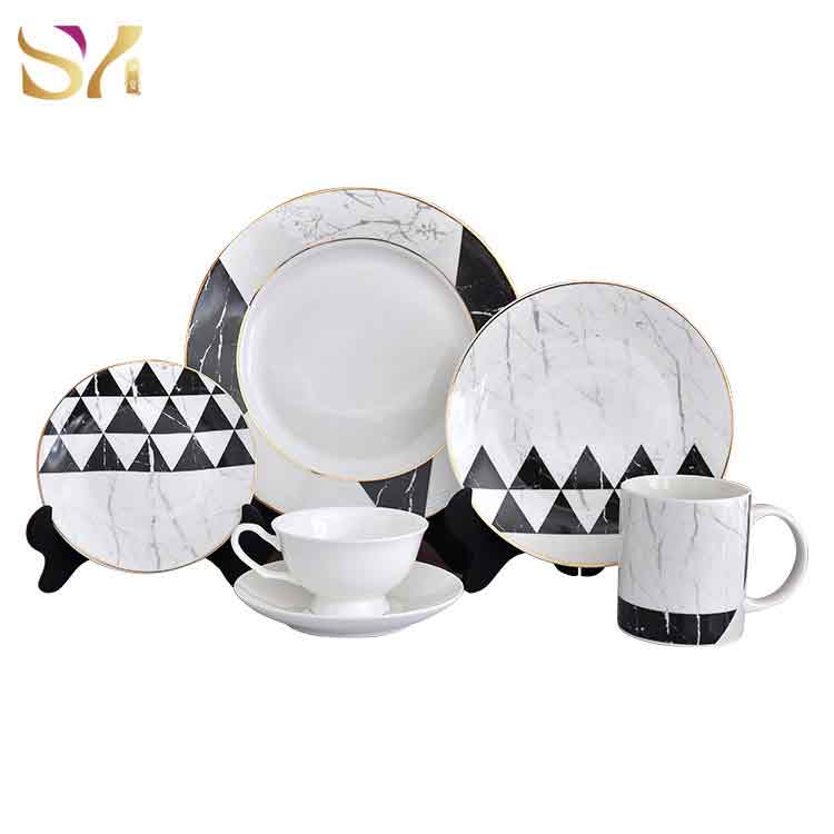 Black White Geometric Dinnerware With Cup